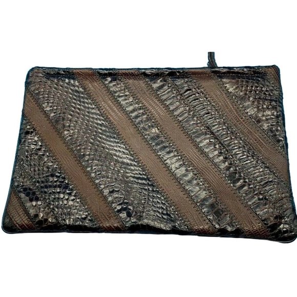 Vintage David Mehler for Dame Snake Skin Clutch, Org. Strap. 10" x 6" Zippered - Picture 1 of 8